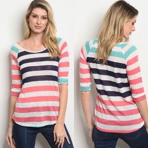 LAST ONE!! Light Striped 3/4 Sleeve Top Size M